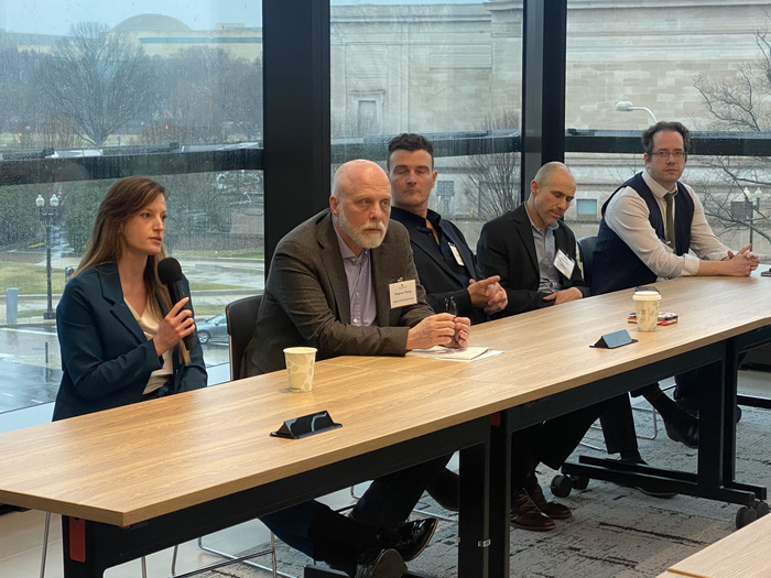 Paola Vesco (left) and colleagues presenting during the Climate Change and Conflict session.