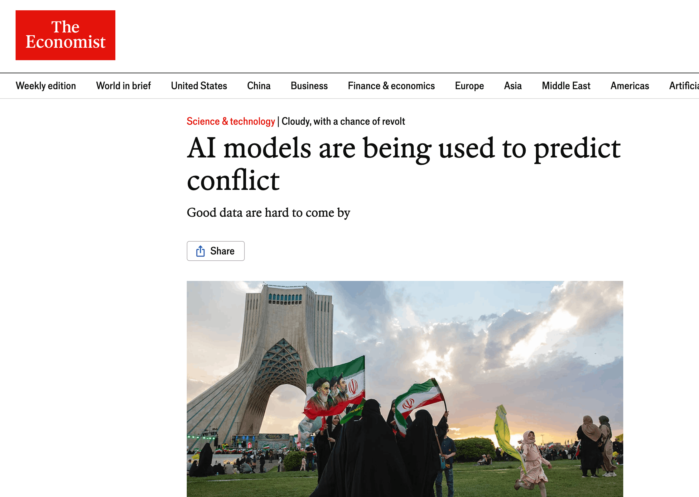 Screenshot from the Economist's article featuring VIEWS