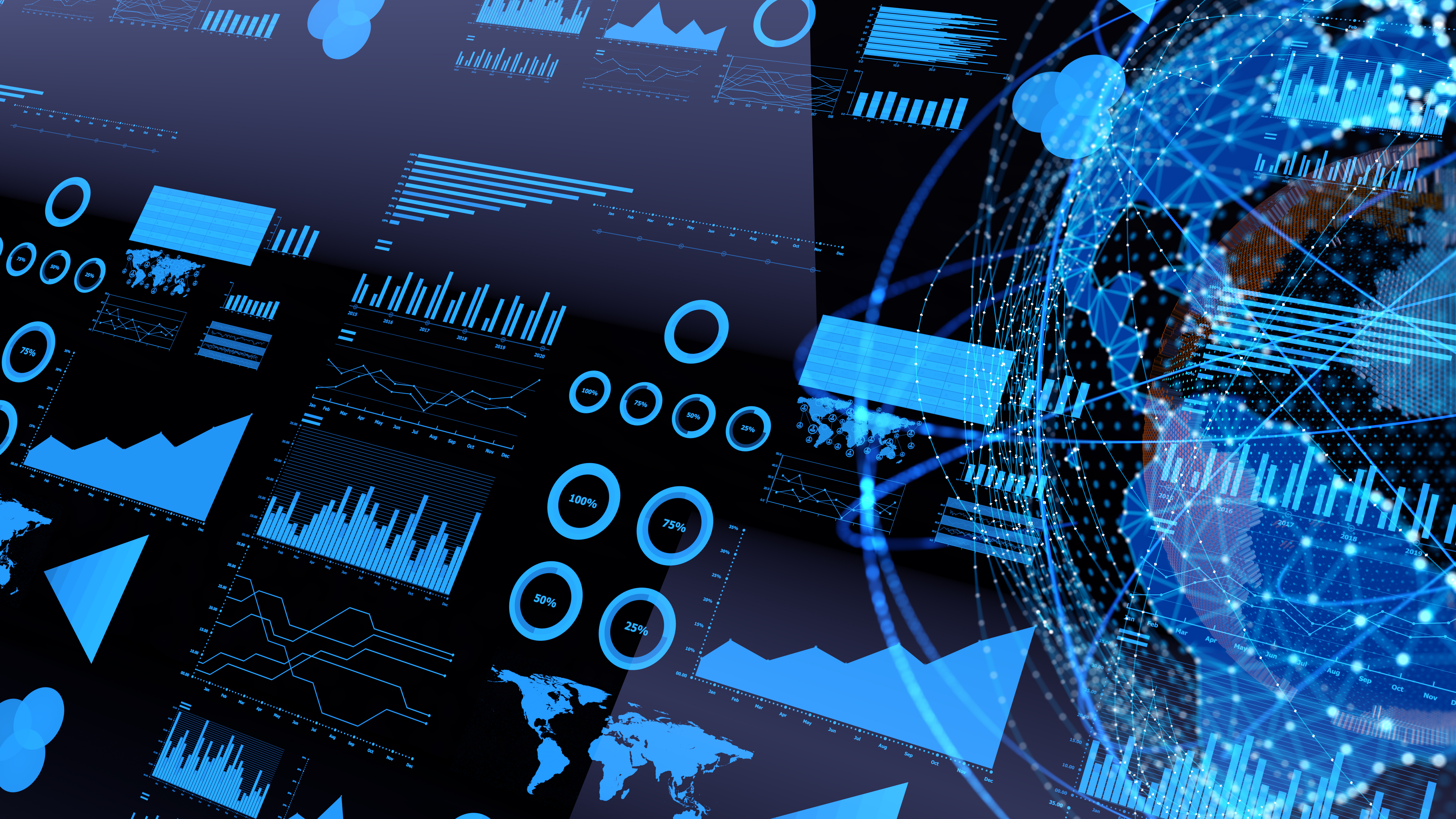 AI-generated image of dashboards and a globe