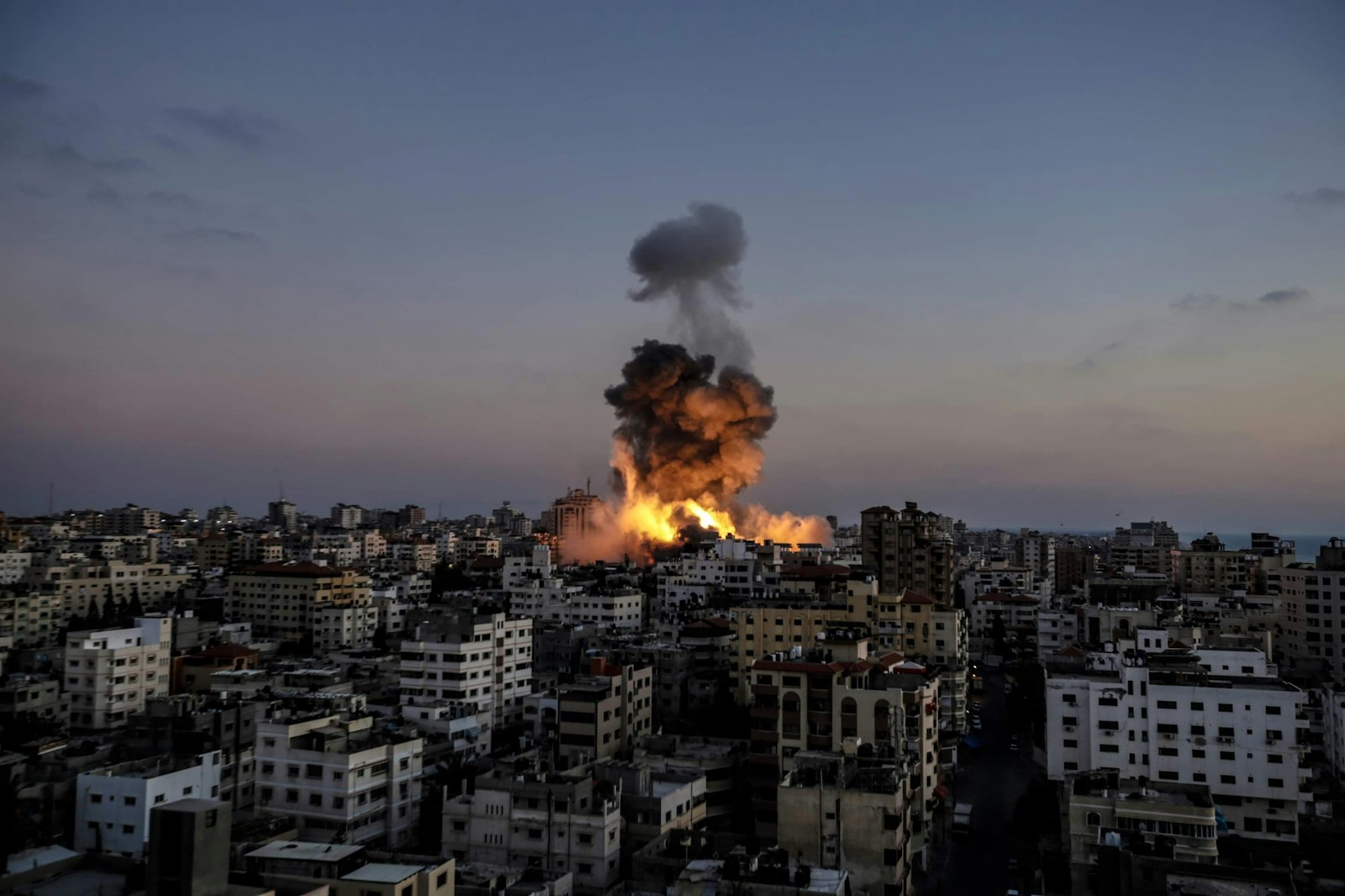 A large fire following bombing in Gaza